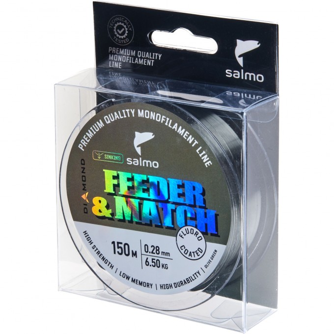 Леска монофильная SALMO DIAMOND FEEDER & MATCH FLUORO COATED Olive Green 150/028 4036-028